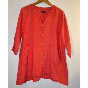 FOR CYNTHIA 100% Linen Button Up Top Women's M Pockets Lagenlook Beachy Resort